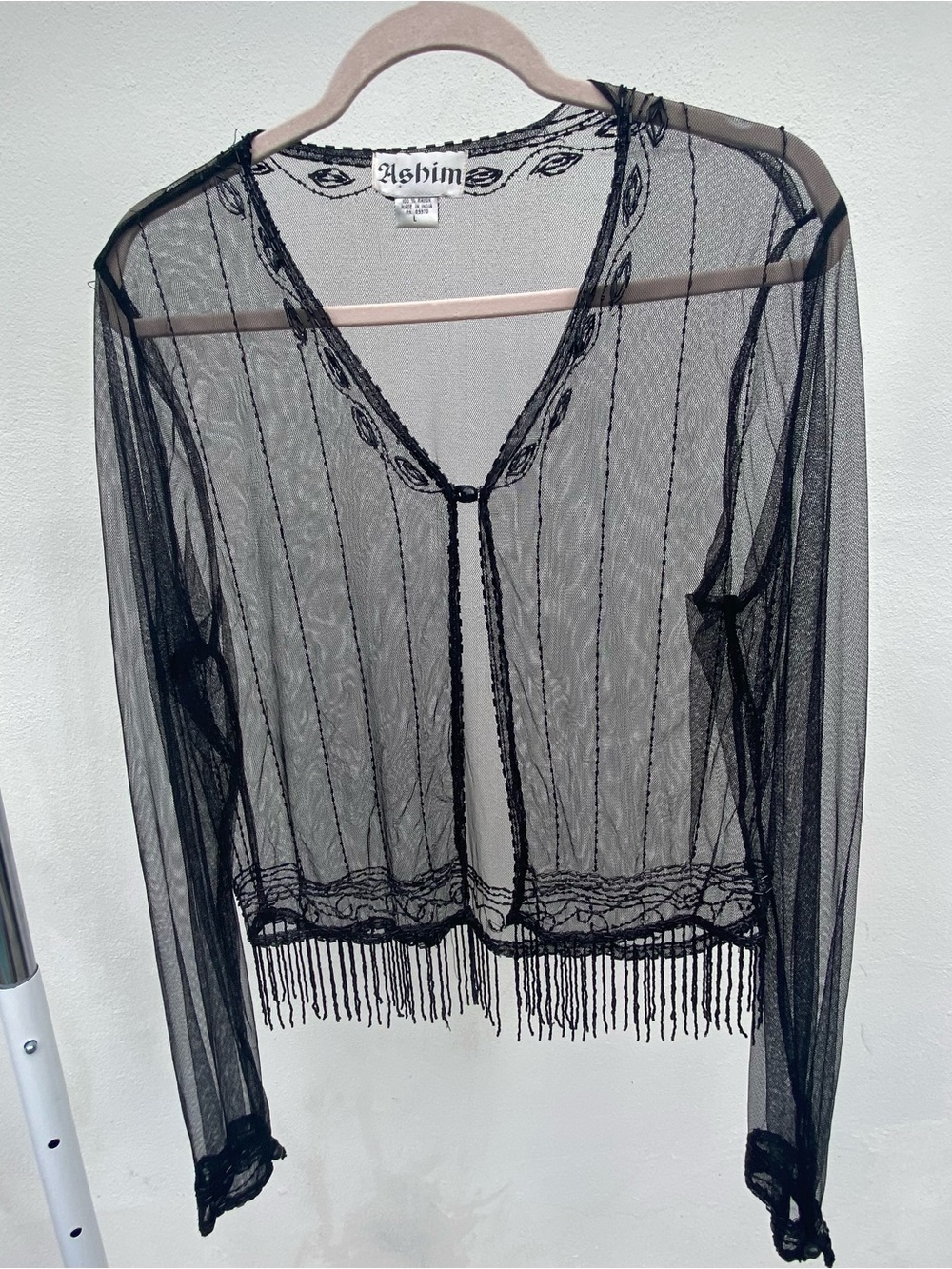 Vintage Whimsygoth Sheer Black Beaded Mesh Cardigan Size Large